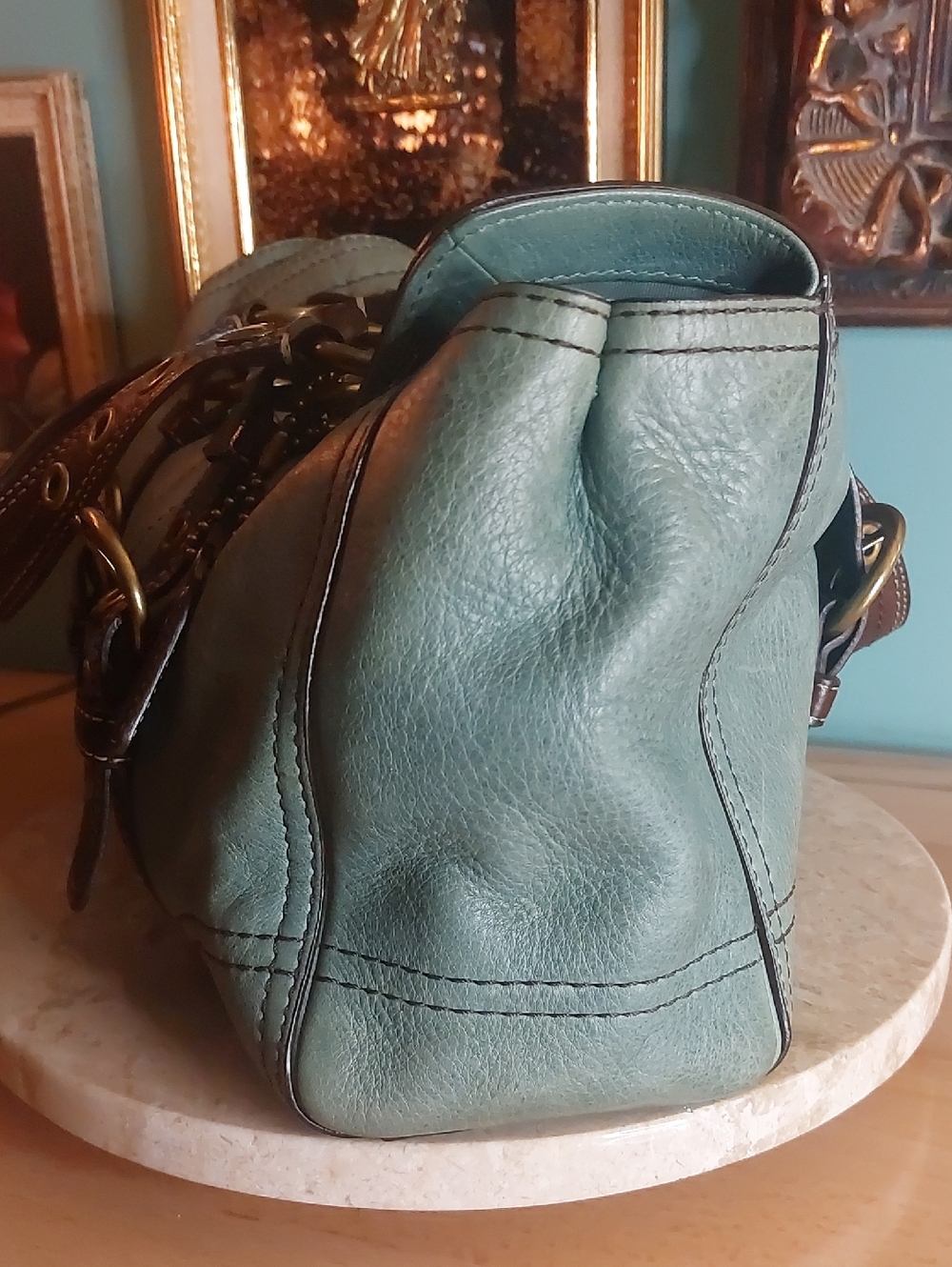 Coach Chelsea 1941 rare Mineral Pond Color With Dark Brown Trim 10963 - Picture 4 of 15